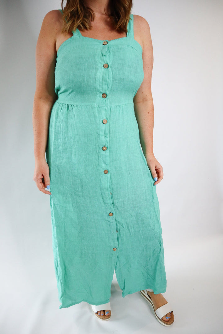 LINEN BUTTON CAMI DRESS