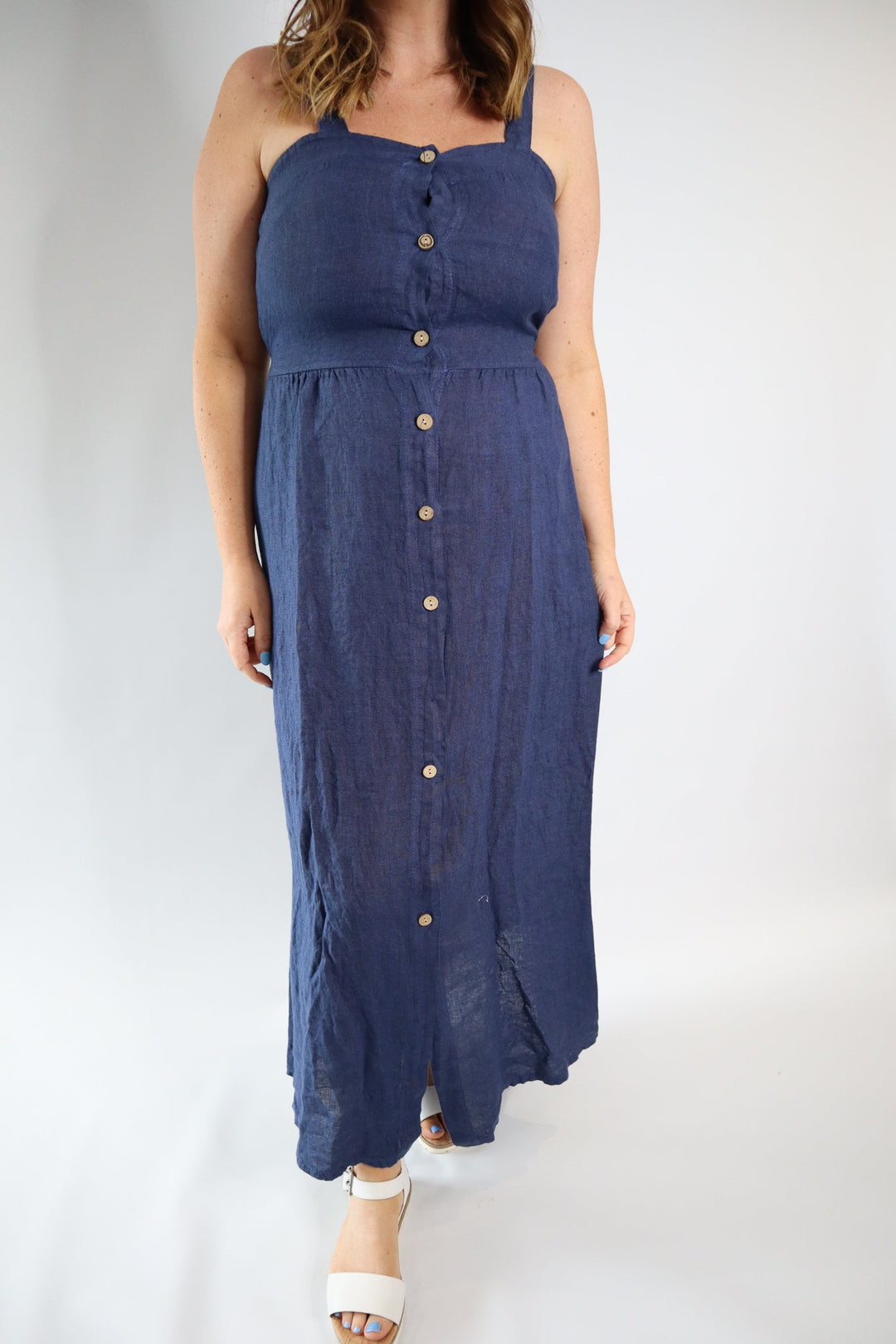LINEN BUTTON CAMI DRESS