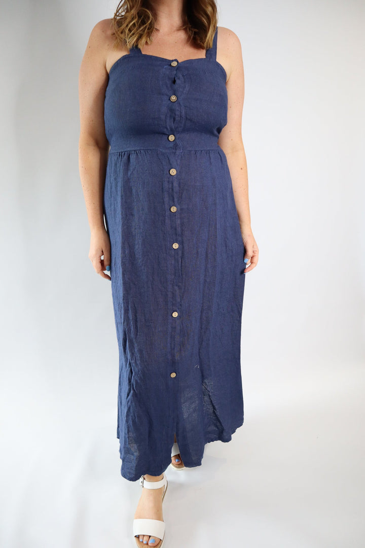 LINEN BUTTON CAMI DRESS