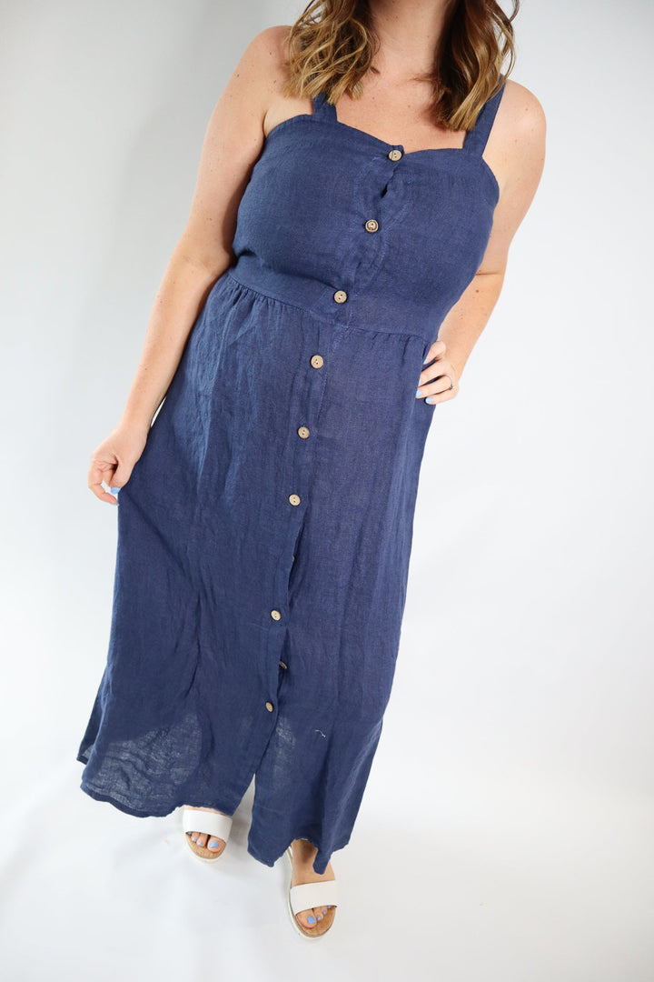 LINEN BUTTON CAMI DRESS