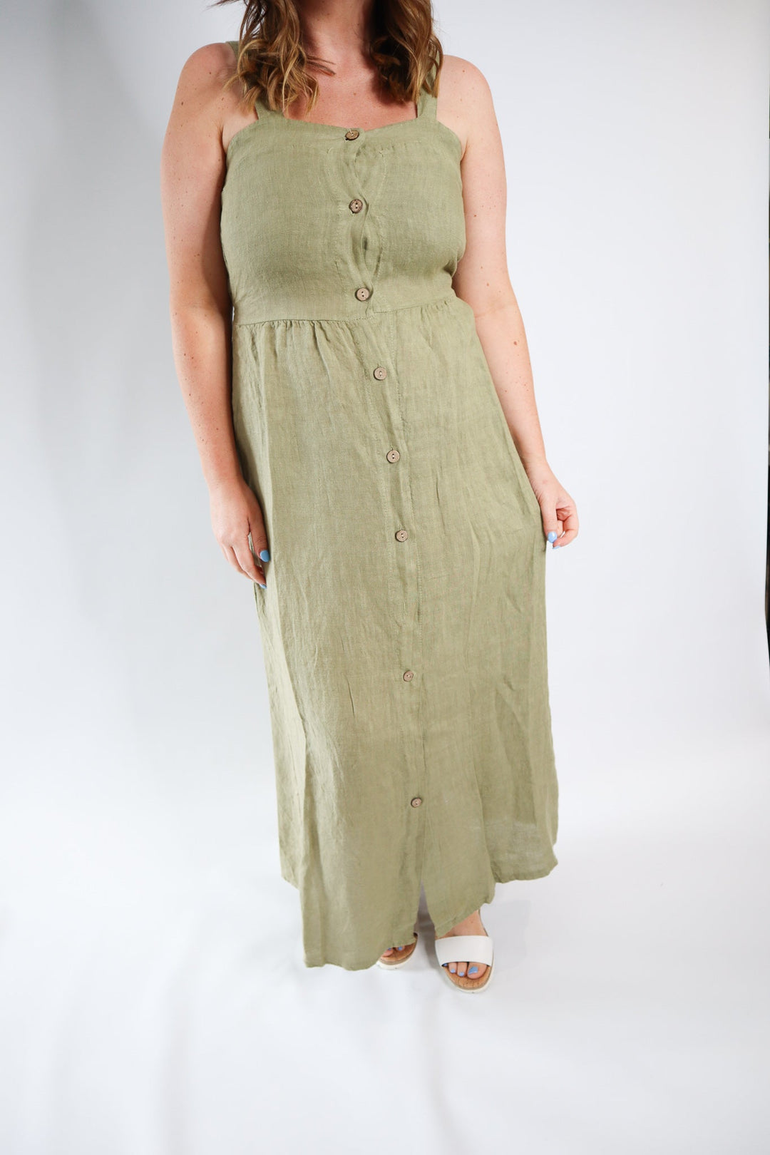 LINEN BUTTON CAMI DRESS
