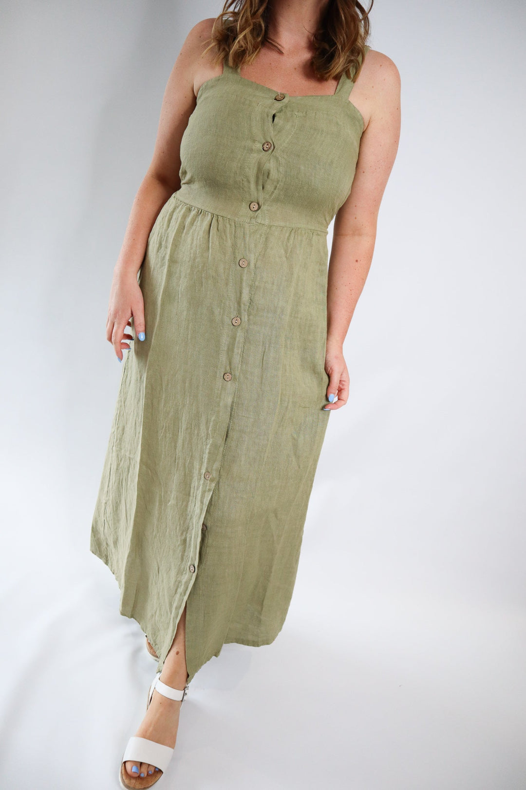 LINEN BUTTON CAMI DRESS