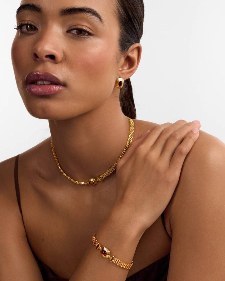 Tiger'S Eye Button Necklace