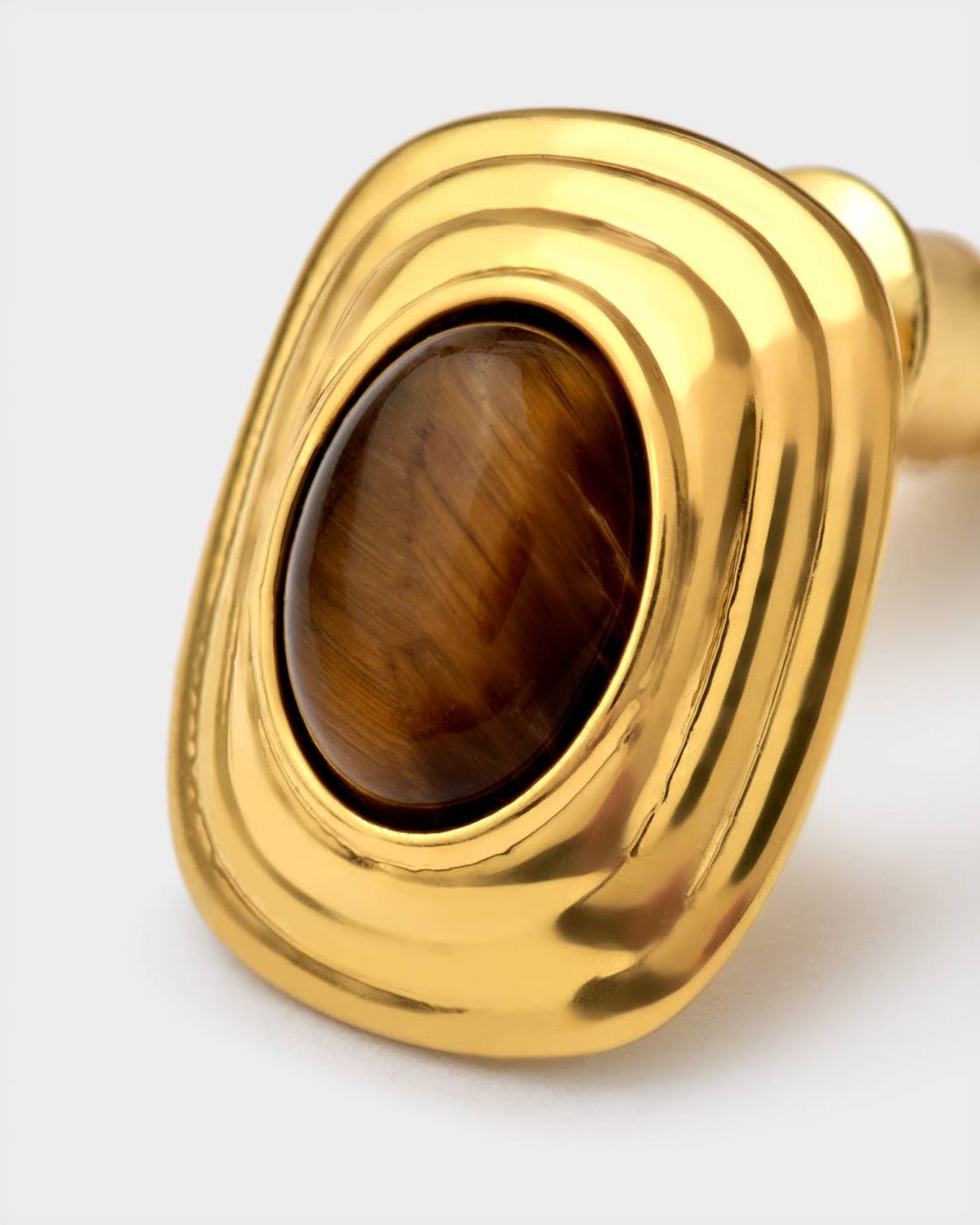 Tiger'S Eye Button Stud Earrings