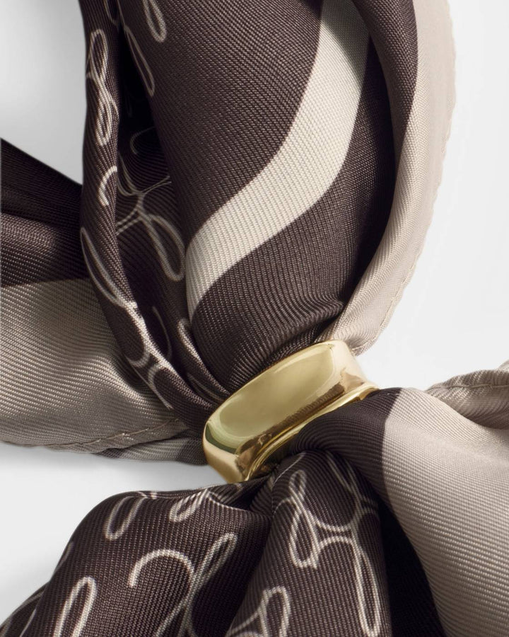 Satin Multiway Scarf | KL Script Logo | Chocolate / Taupe / Off White | 70cm x 70cm