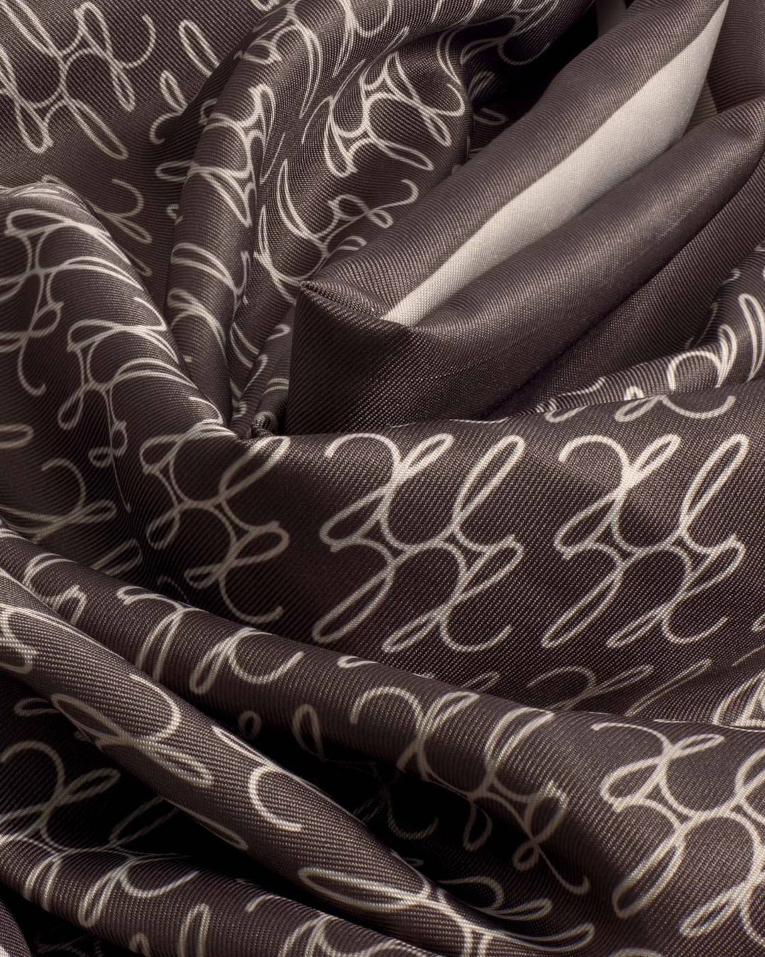 Satin Multiway Scarf | KL Script Logo | Chocolate / Taupe / Off White | 70cm x 70cm