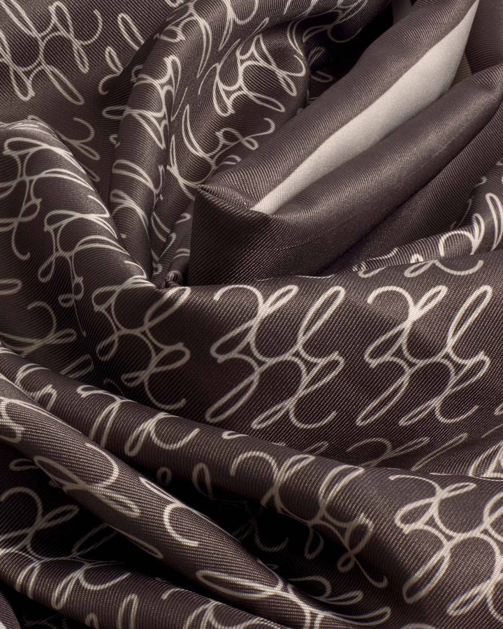 Satin Multiway Scarf | KL Script Logo | Chocolate / Taupe / Off White | 70cm x 70cm