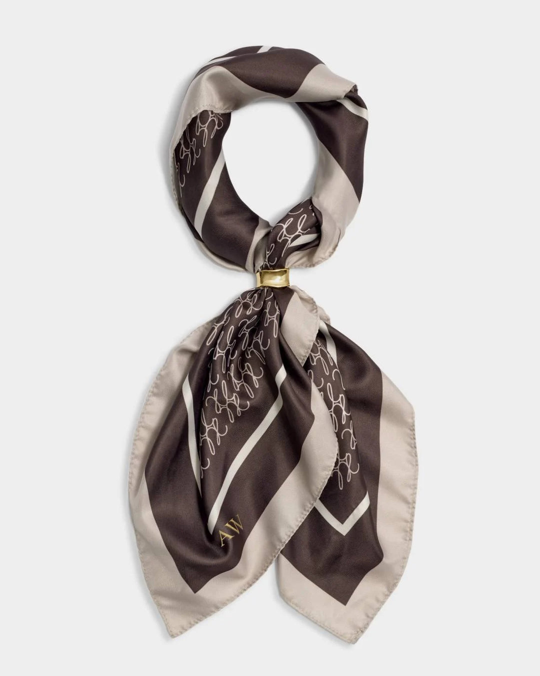 Satin Multiway Scarf | KL Script Logo | Chocolate / Taupe / Off White | 70cm x 70cm