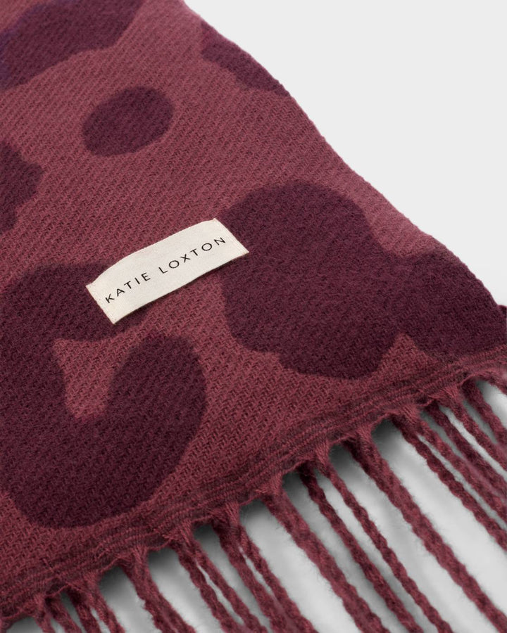 Printed Blanket Scarf | Leopard | Mauve / Cherry | 185cm x 67cm