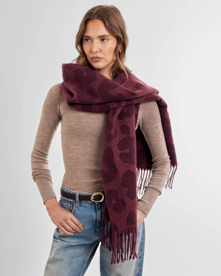 Printed Blanket Scarf | Leopard | Mauve / Cherry | 185cm x 67cm