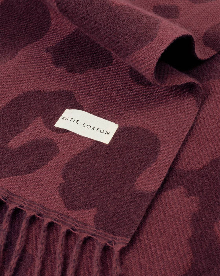 Printed Blanket Scarf | Leopard | Mauve / Cherry | 185cm x 67cm