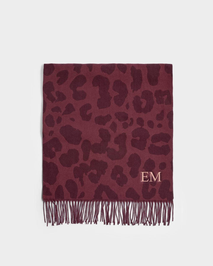 Printed Blanket Scarf | Leopard | Mauve / Cherry | 185cm x 67cm