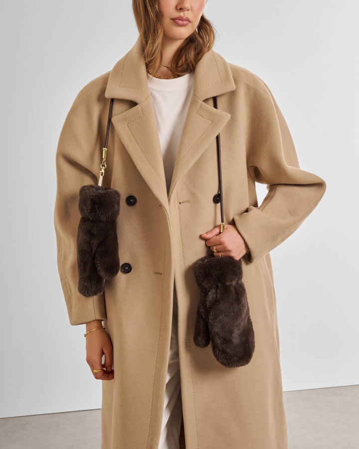 Faux Fur Mittens with Cord