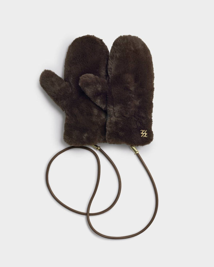 Faux Fur Mittens with Cord