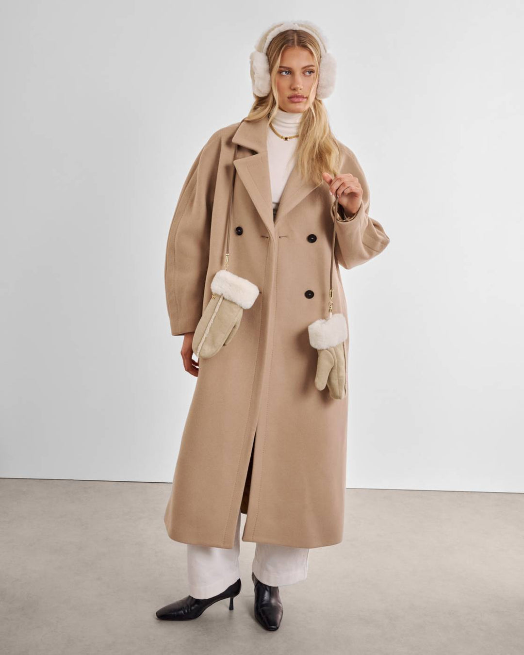 Faux Suede Mittens with Cord