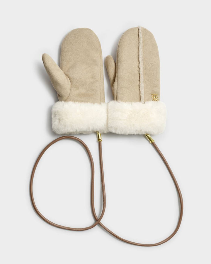 Faux Suede Mittens with Cord