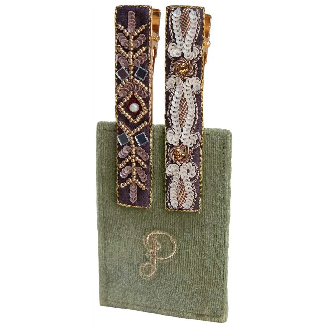 Pk 2 Hair Bars Tree & Swirls (Moss)