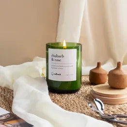 Rhubarb & Rose Wine Bottle Candle – Green Glass