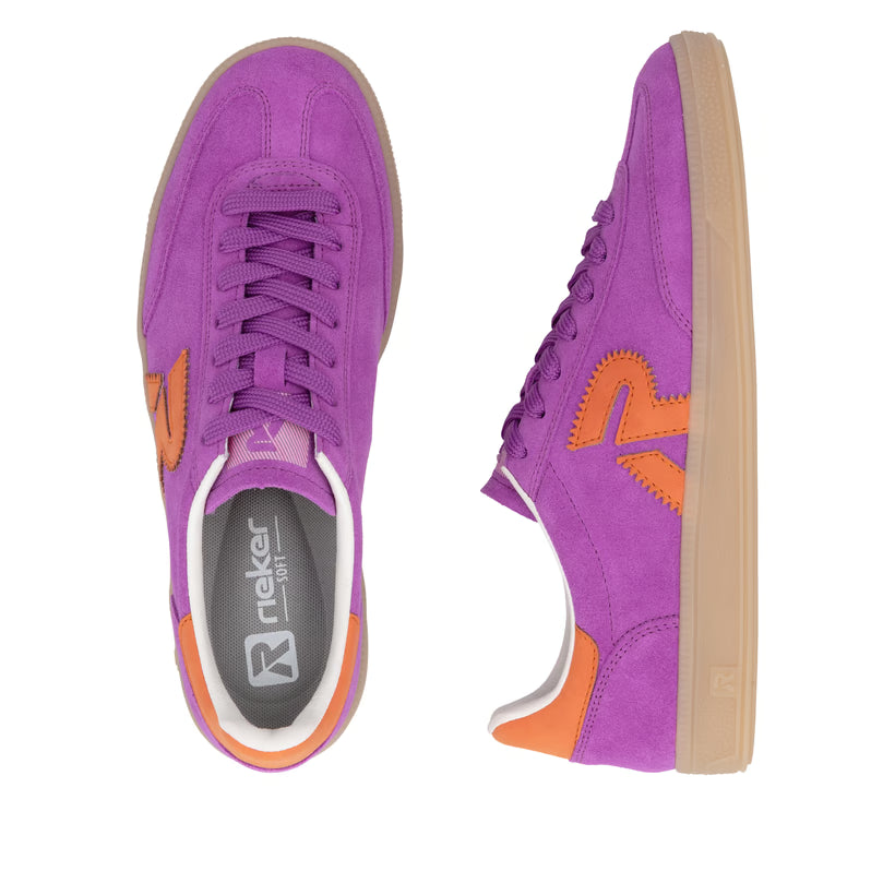Rieker Women's Purple Leather Lace-Up Trainers W2200-30