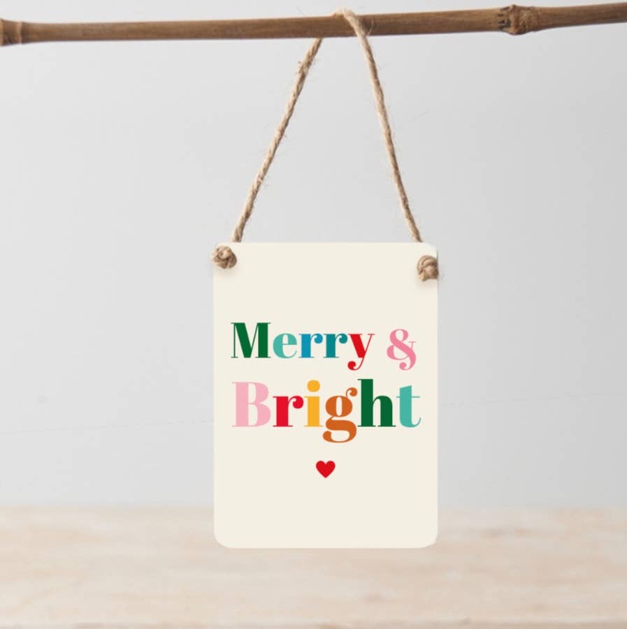 Merry & Bright Mini Metal Sign 9cm