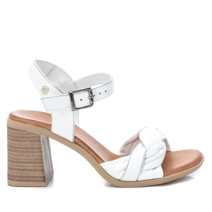 WHITE LEATHER HEELED SANDAL