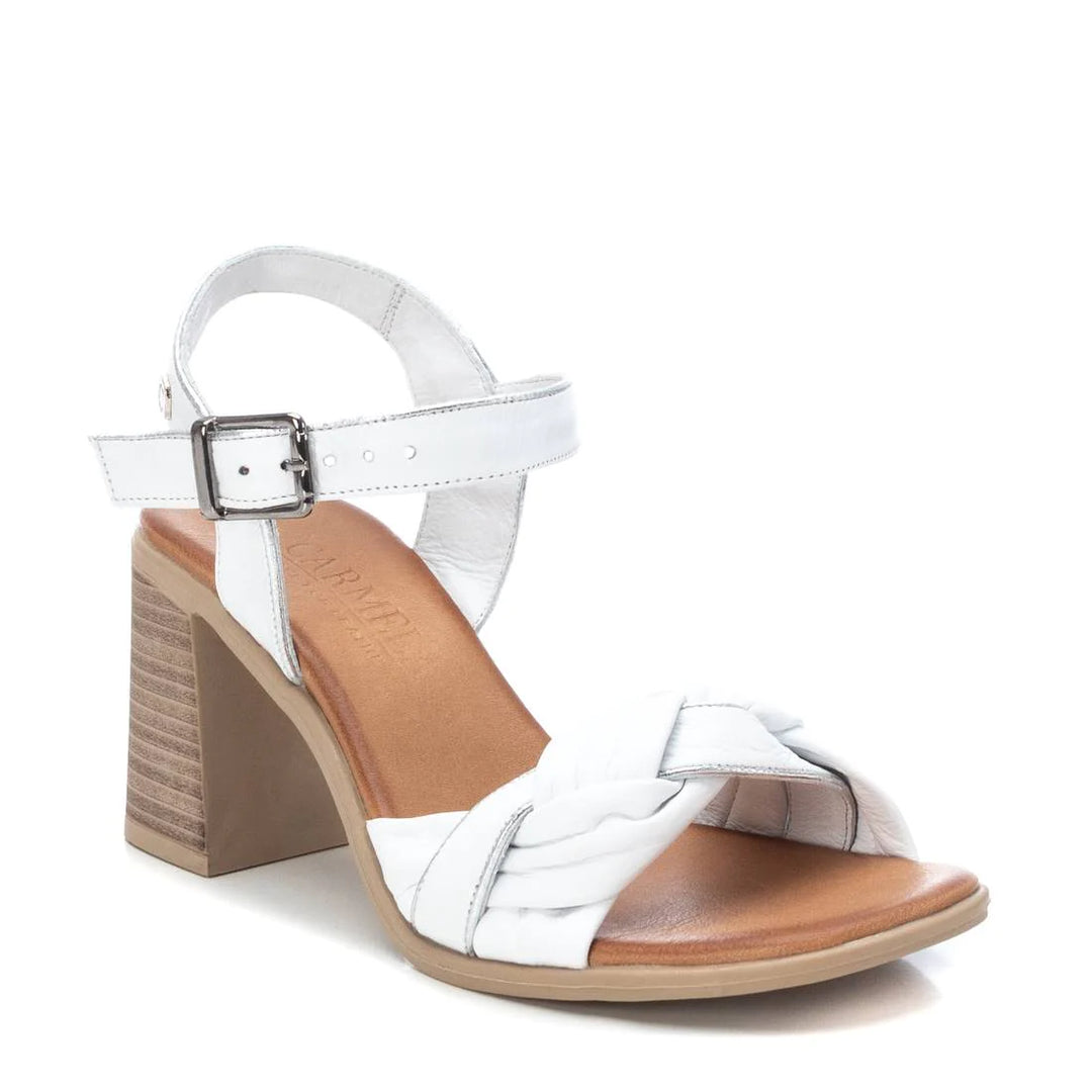 WHITE LEATHER HEELED SANDAL