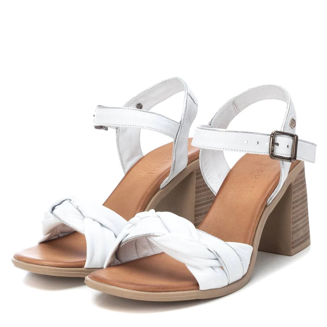 WHITE LEATHER HEELED SANDAL