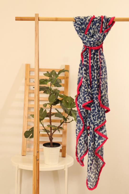 BLUE & FUCHSIA ABSTRACT SCARF