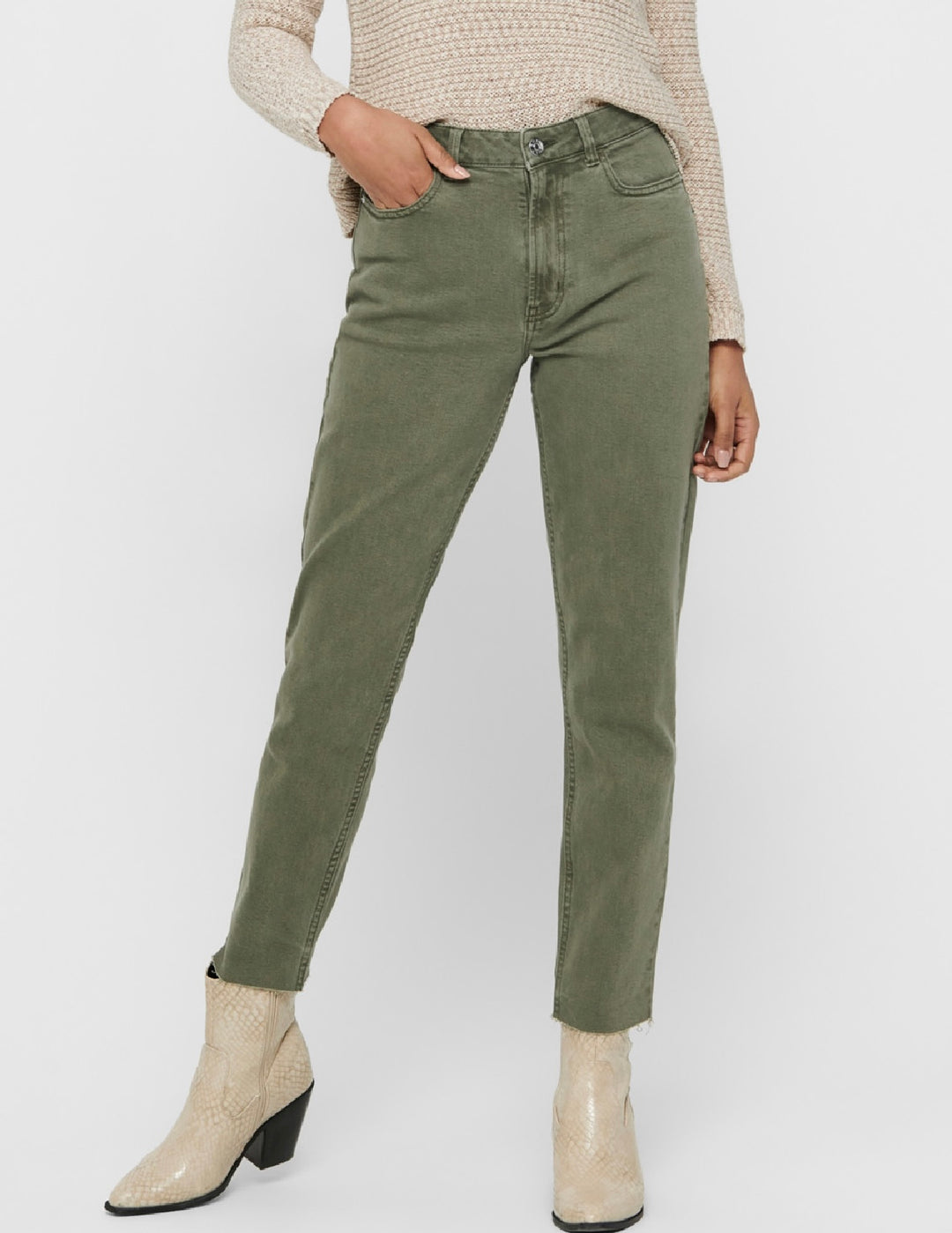 KALAMATA GREEN EMILY RAW ANKLE JEAN