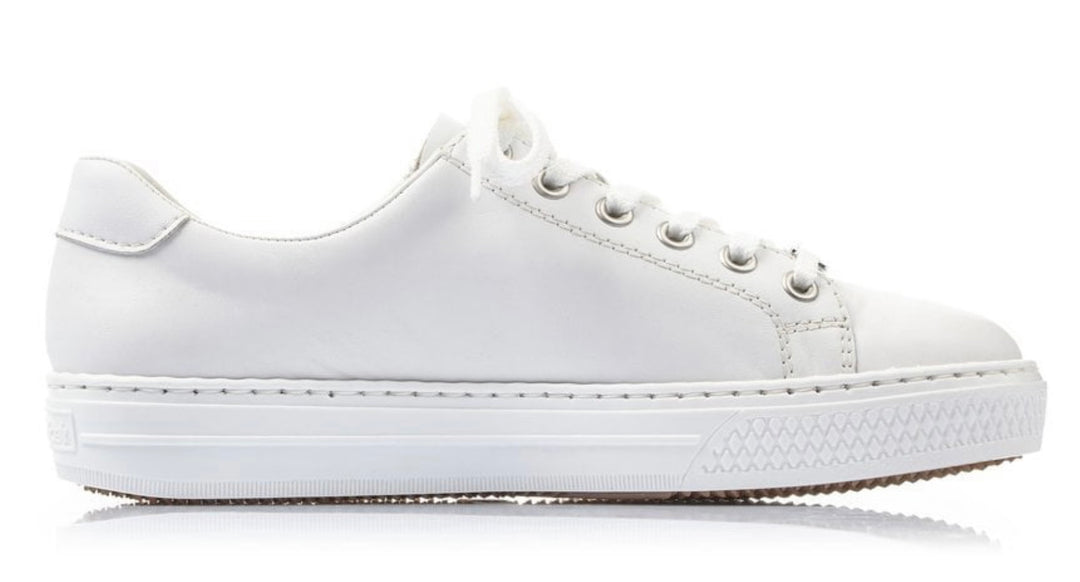 WHITE PLEATHER ZIP DETAIL LACE UP TRAINER