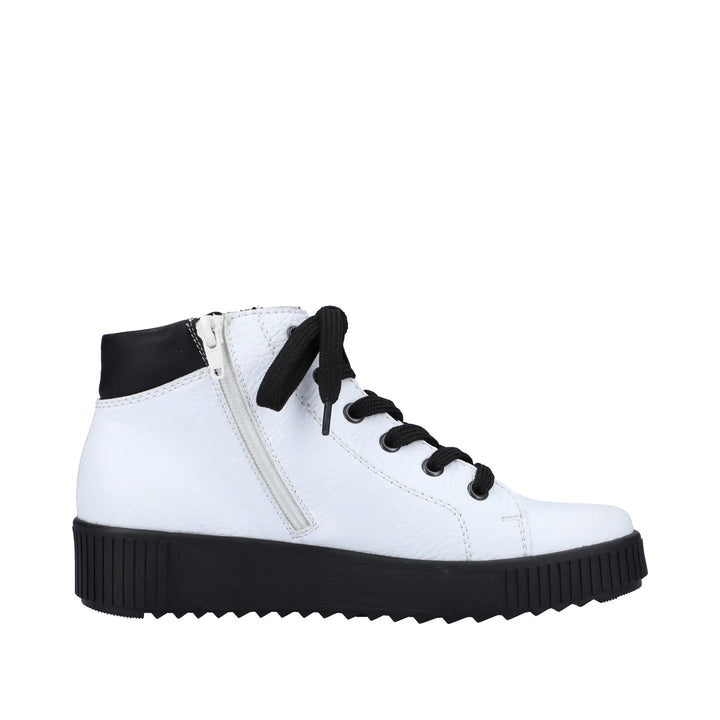 WHITE LEATHER LACE UP BOOT WITH ZIP