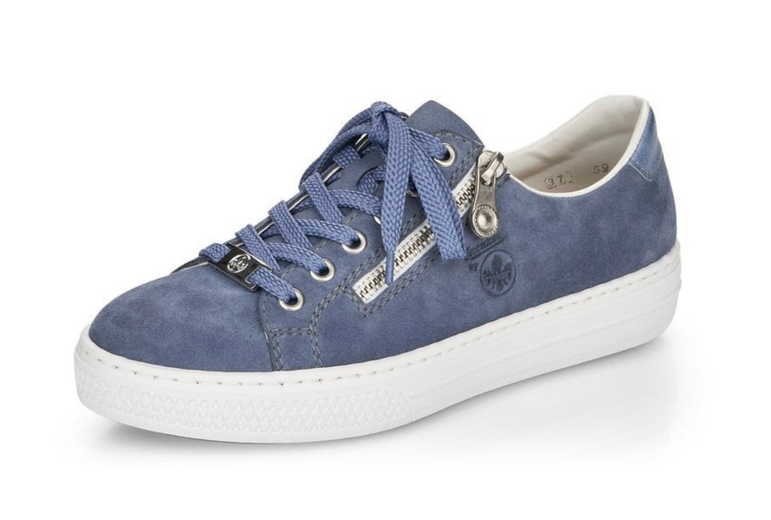 BLUE SUEDE ZIP DETAIL TRAINER