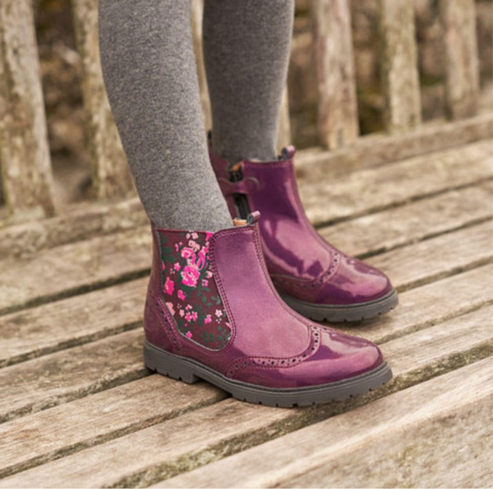 CHELSEA BLACKCURRANT GLITTER PATENT BOOTS