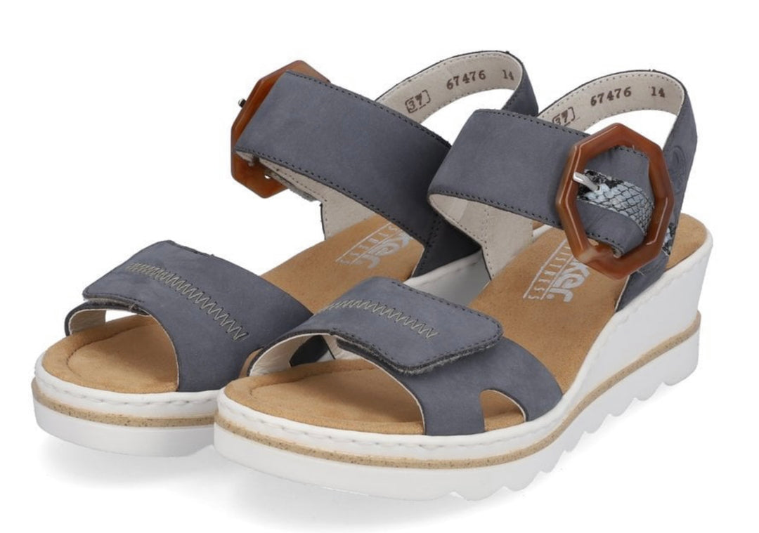 BLUE VELCRO BUCKLE WEDGE SANDAL