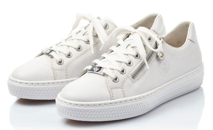 WHITE PLEATHER ZIP DETAIL LACE UP TRAINER