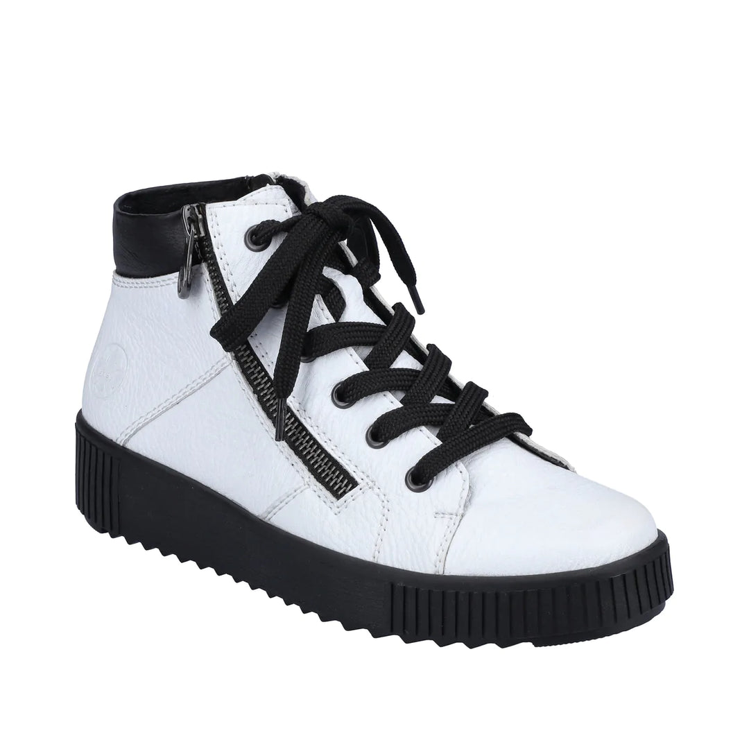 WHITE LEATHER LACE UP BOOT WITH ZIP