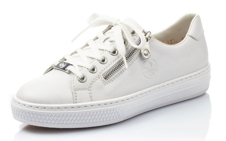 WHITE PLEATHER ZIP DETAIL LACE UP TRAINER