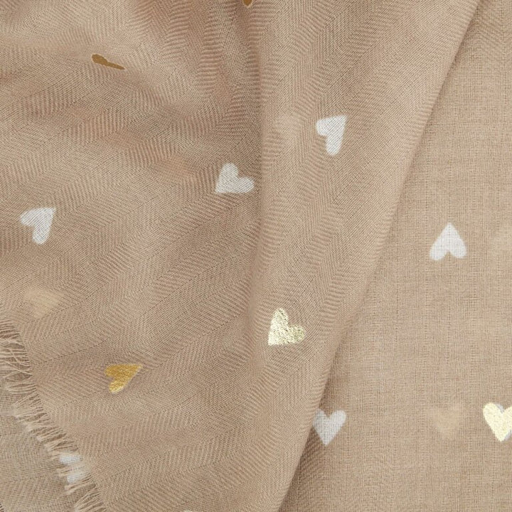 METALLIC TAUPE HEART PRINT SCARF