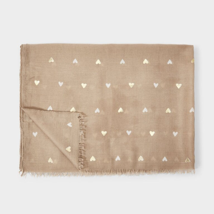 METALLIC TAUPE HEART PRINT SCARF